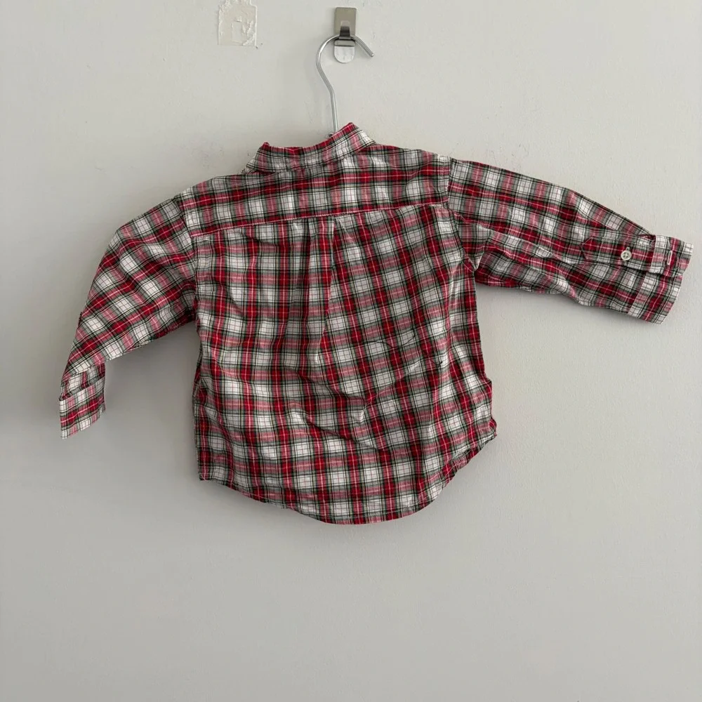 Ralph Lauren Boys 18M Red Plaid Button Down Shirt Long Sleeve Cotton